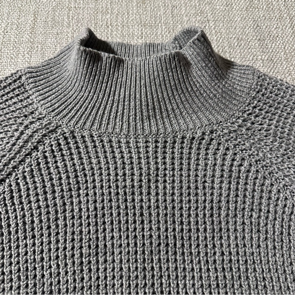 MICHAEL KORS Gray Waffle Knit Mock Neck Sweater Tunic Hi-Lo Long Sleeve Women S - Picture 3 of 14